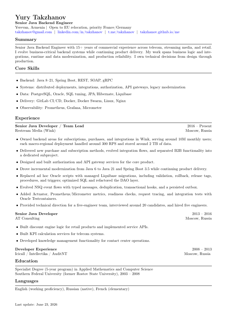 English CV first page preview